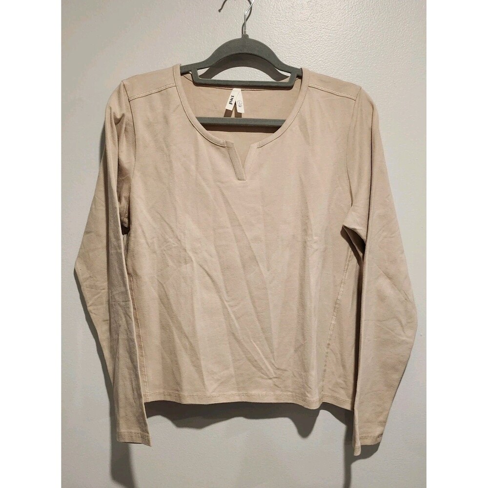 Pact Long-Sleeve Notch Neck Top Beige Size Large NWOT